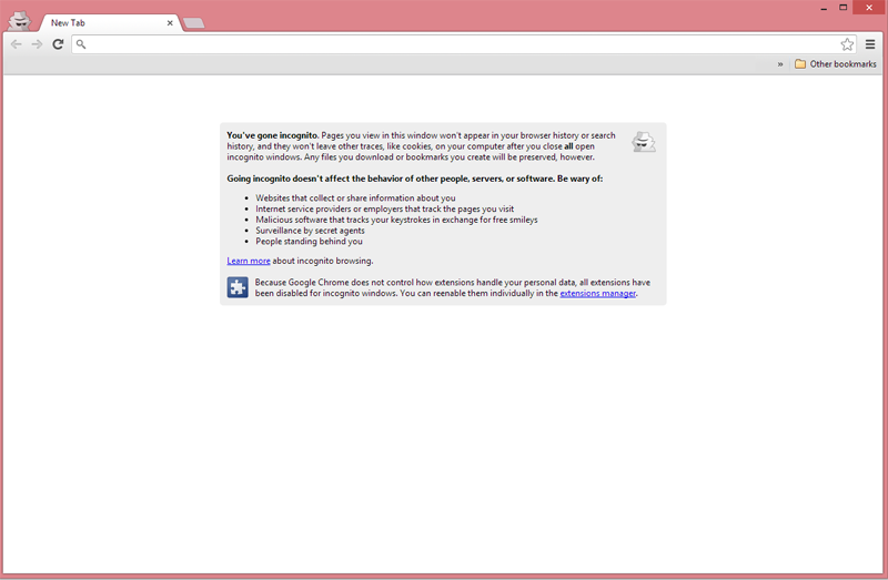 Google Chrome incognito window