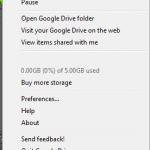 Tray menu for Google Drive